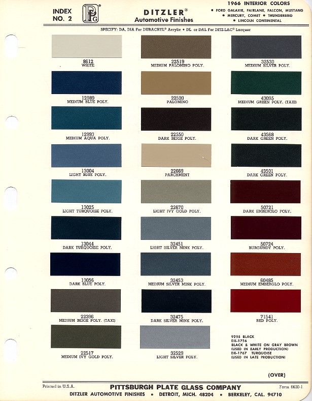 1966 Mustang Interior Color Chart