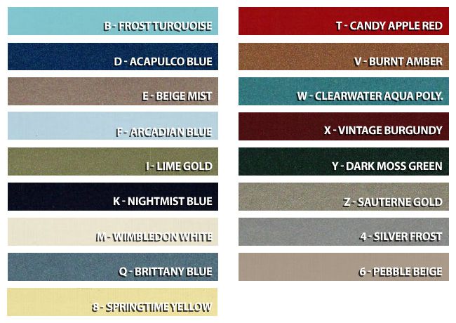 1967 Mustang Color Chart