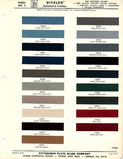 1967 Mustang Interior Color Chart