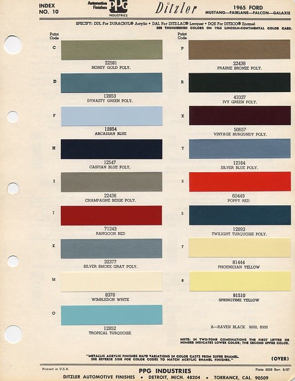 1965 Mustang Color Chart