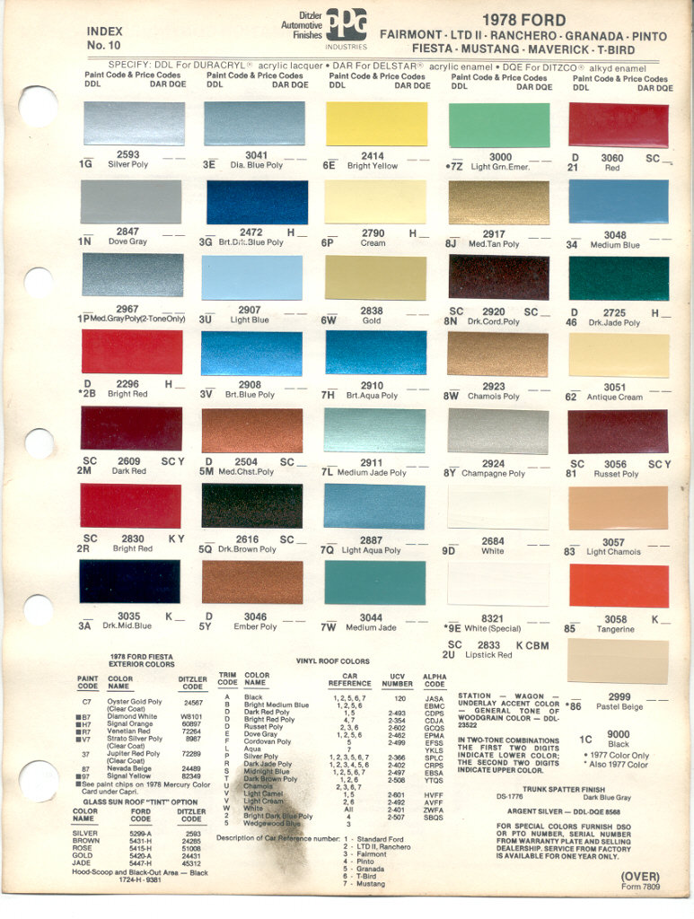 1978 Mustang Color Chart (PPG / Ditzler Colors)