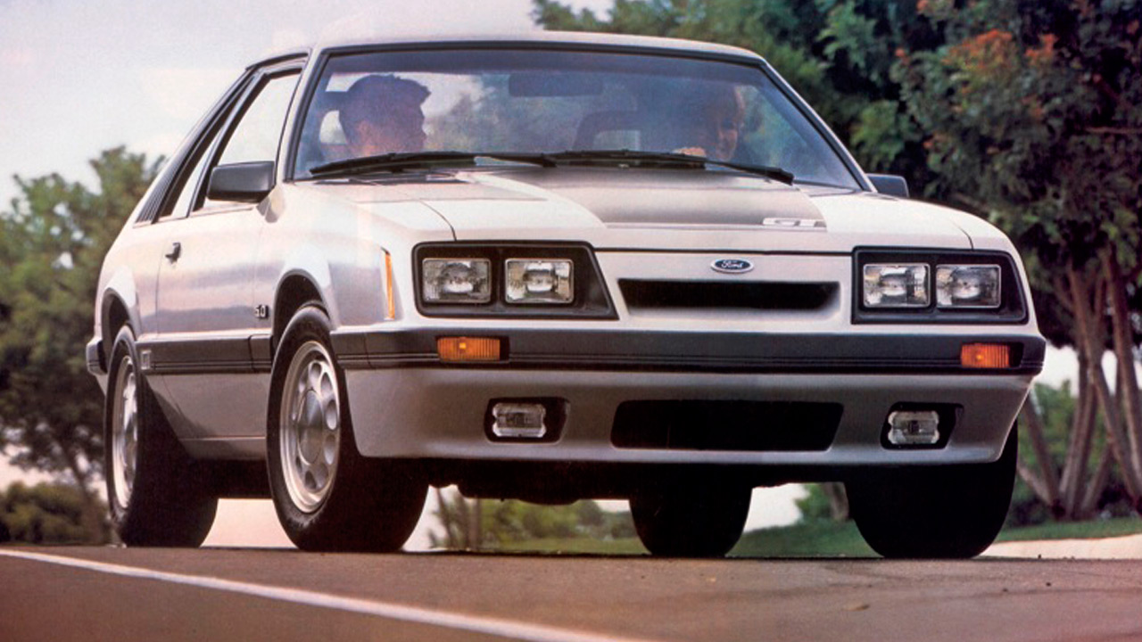 Silver 1985 Ford Mustang
