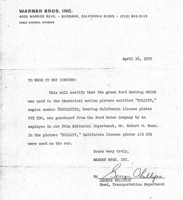 warner letter bullitt