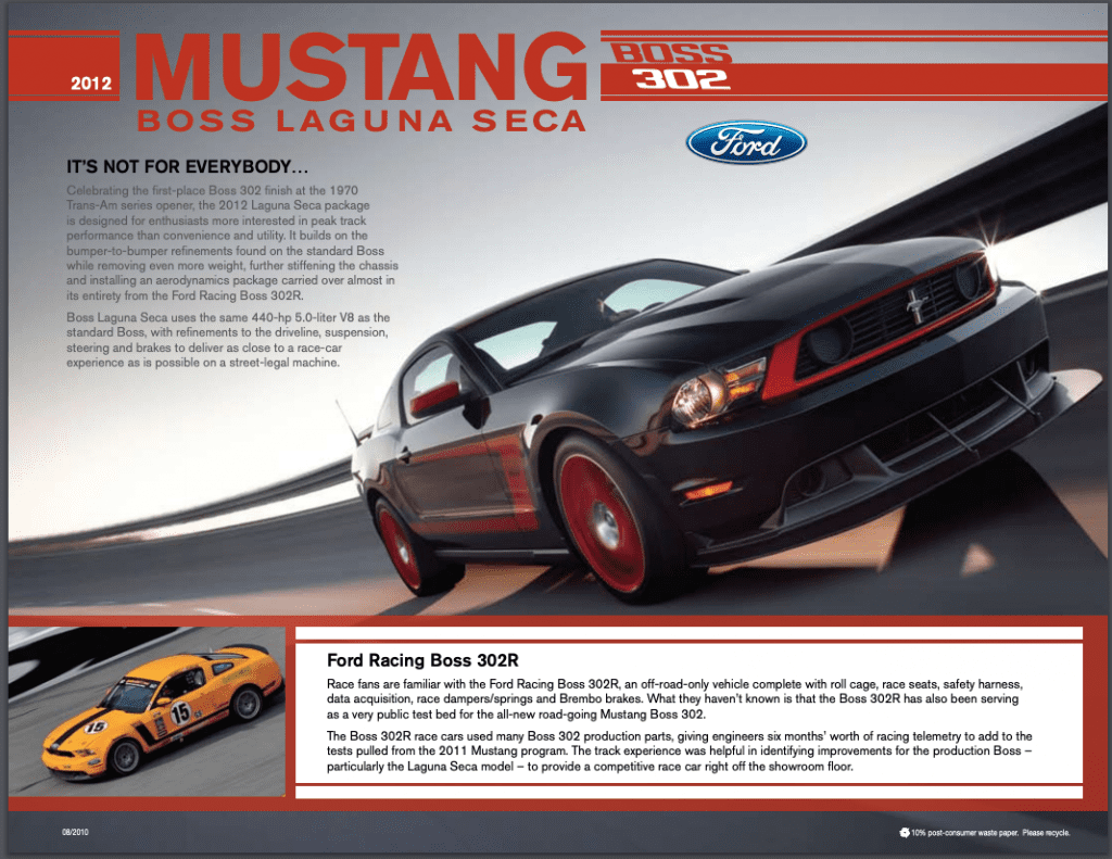 2012 302 Boss Laguna Seca Fact Sheet