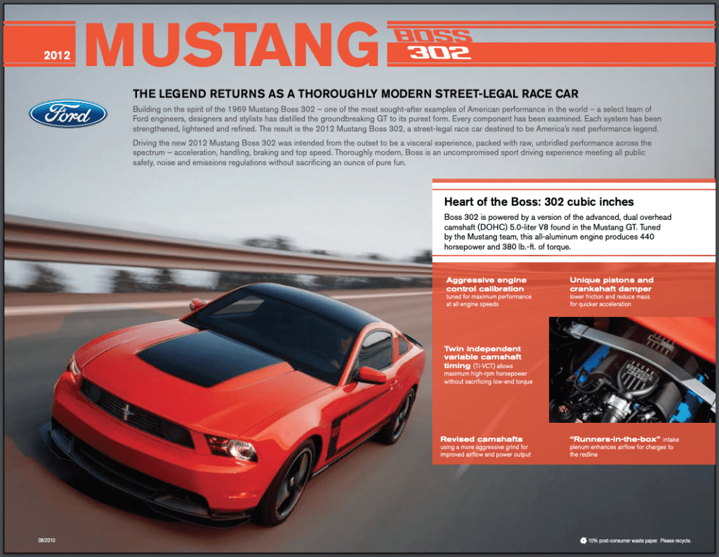 2012 Ford Mustang Boss Fact Sheet