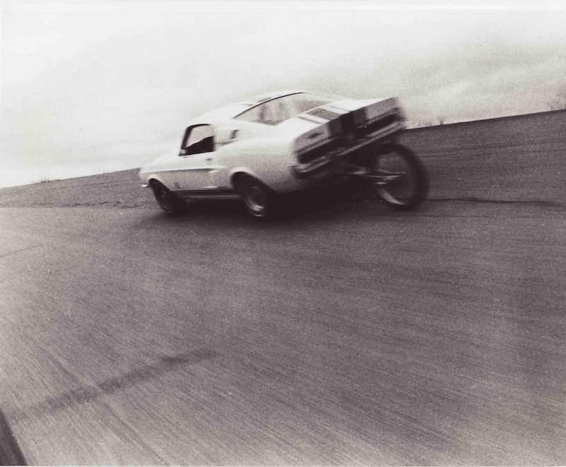 The 1967 Super Snake during test laps at the Good Year Test Track in San Angelo, Texas