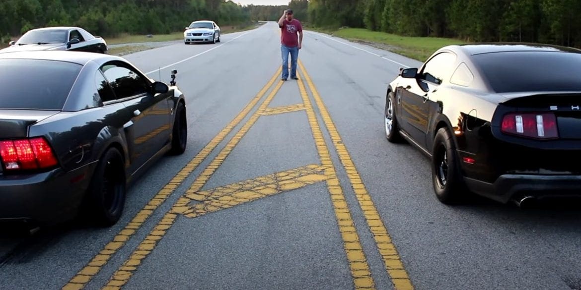 Video: 2012 Ford Mustang Shelby GT500 vs 2 '03 Whipple Cobras Battling It Out!