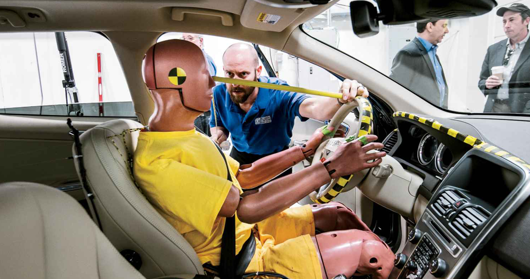 Crash testing dummy in front seat