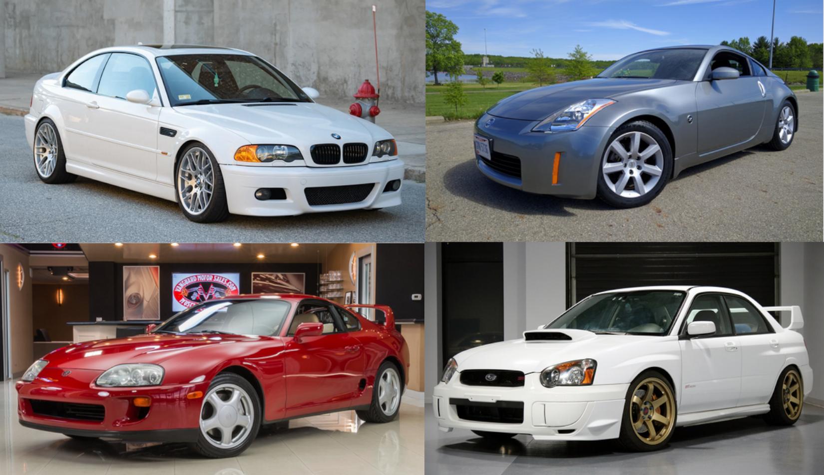2005 BMW M3, 2002 Nissan 350Z, 1994 Toyota Supra, 2005 Subaru WRX Sti