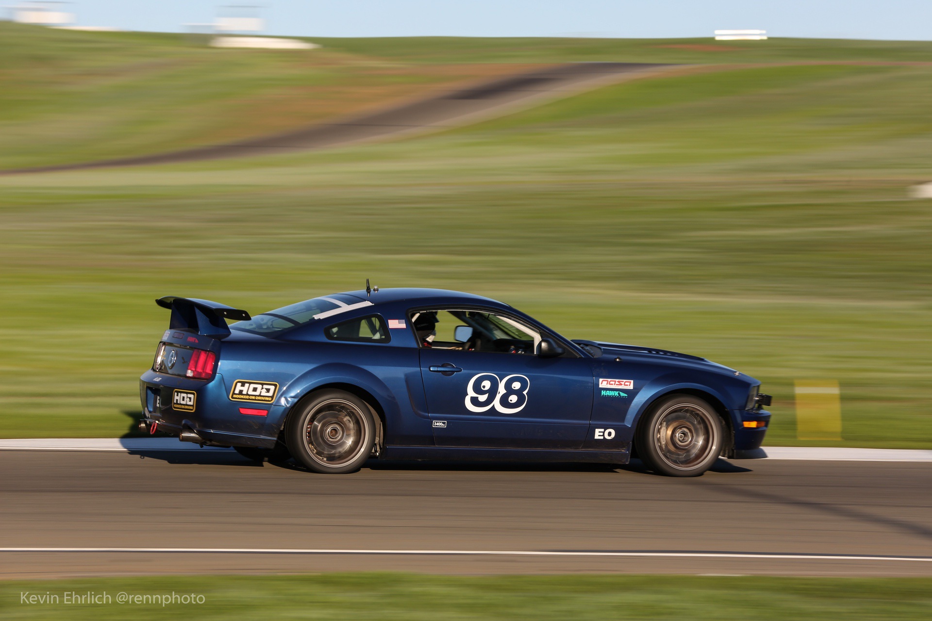 Side view of 2008 Ford Mustang on track at Thunderhill 2021