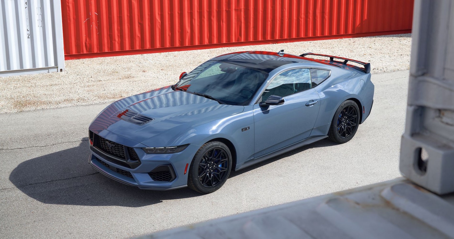 7th Generation Mustang parked in shipyard