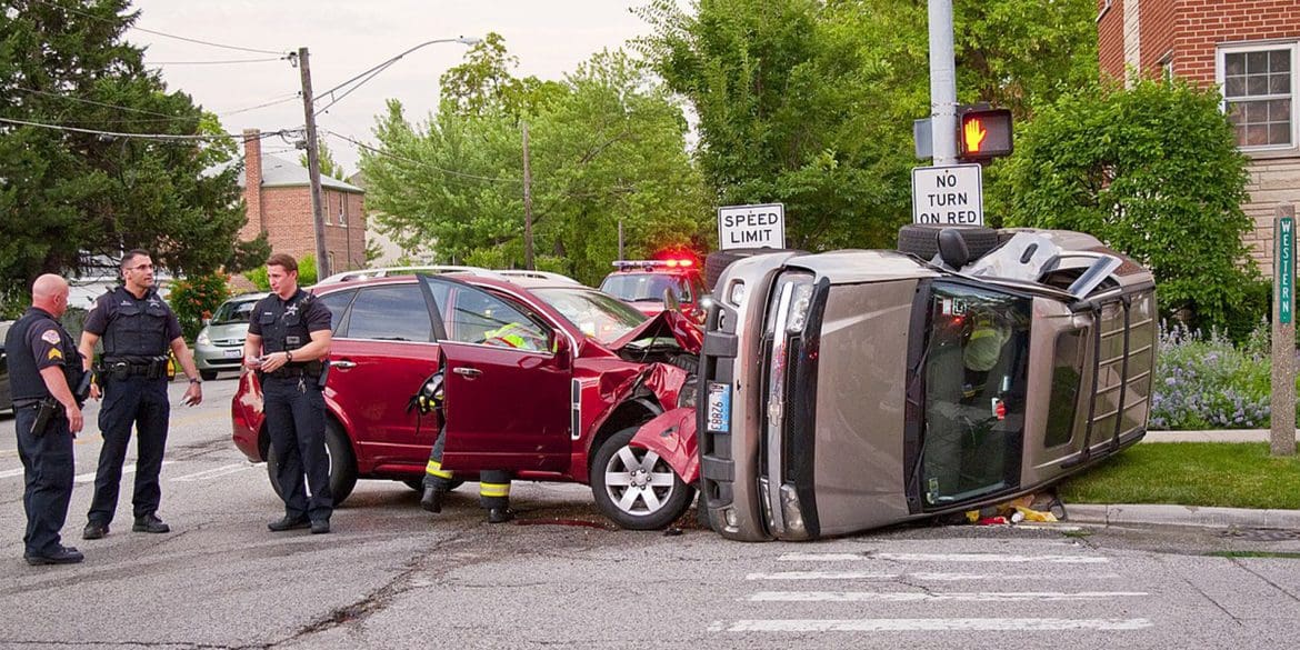 Car accident scene at an intersection