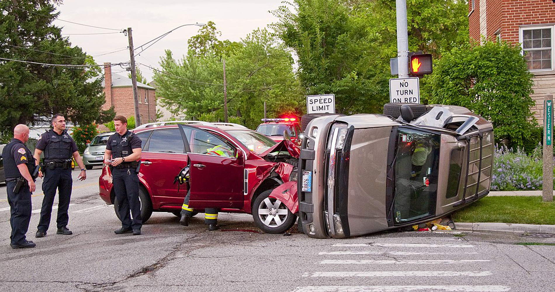 Car accident scene at an intersection