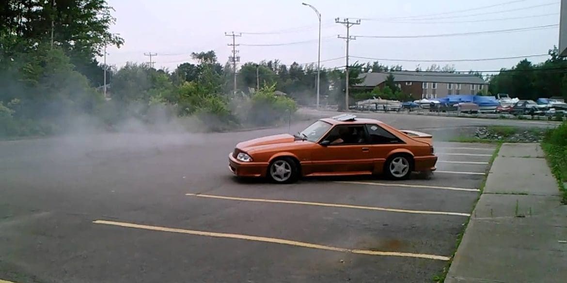 1988 Mustang GT Doing Doughnuts On A Parking Lot