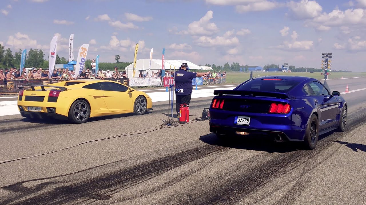 2015 Ford Mustang GT 5.0 vs 2008 Lamborghini Gallardo Quarter-Mile Drag Race