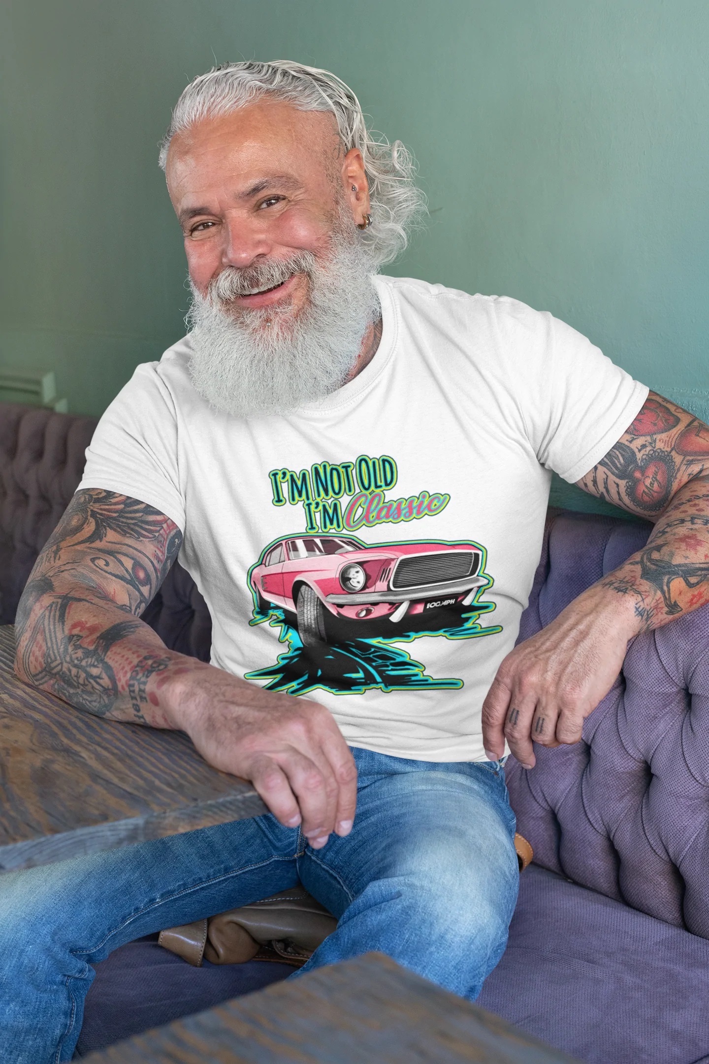 Ford Mustang t-shirt that says "I'm not old, I'm classic"