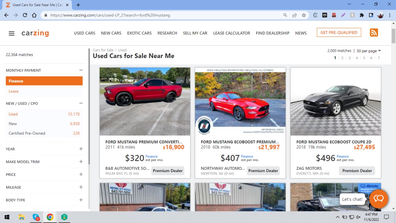 Search results for Ford Mustang on CarZing.com