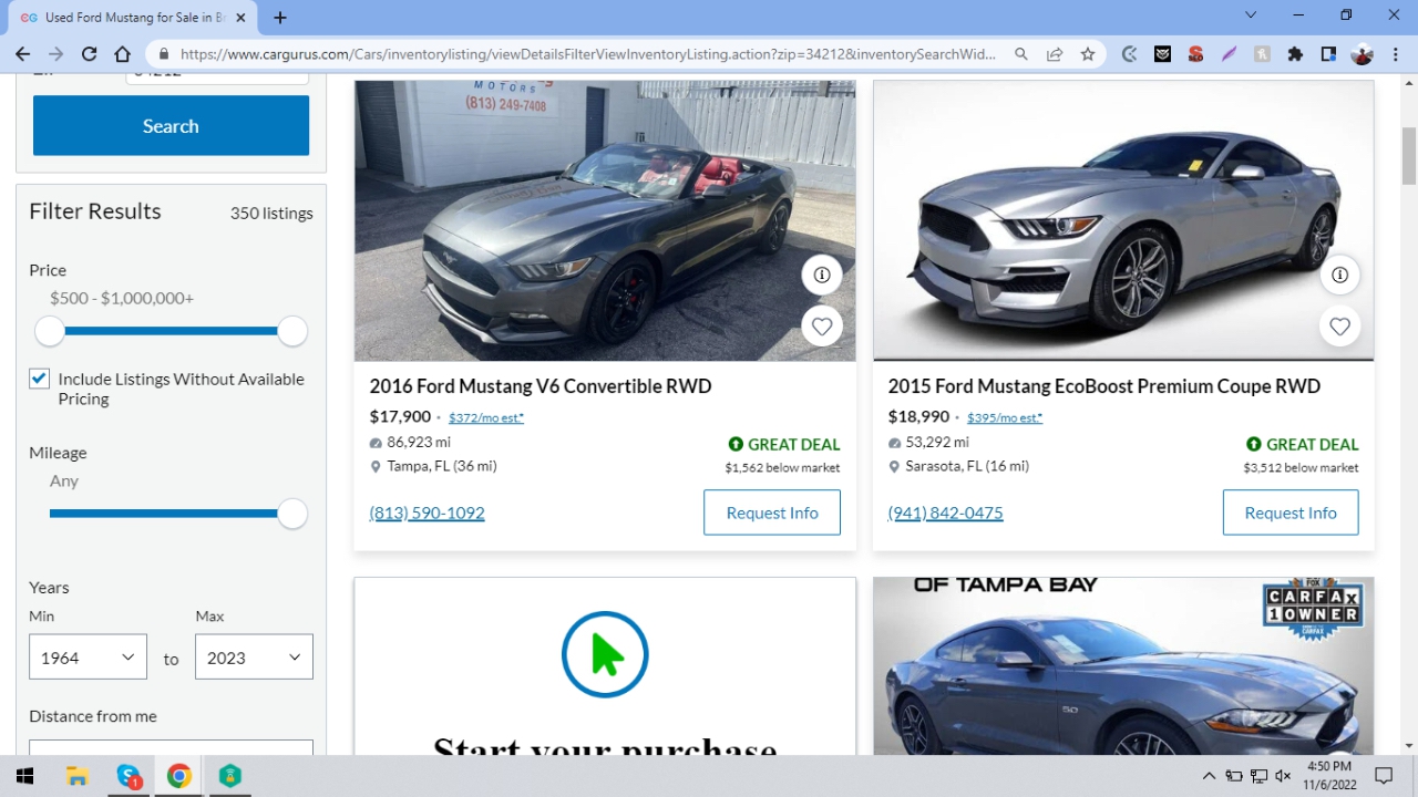 Search results for Ford Mustang on CarGurus.com