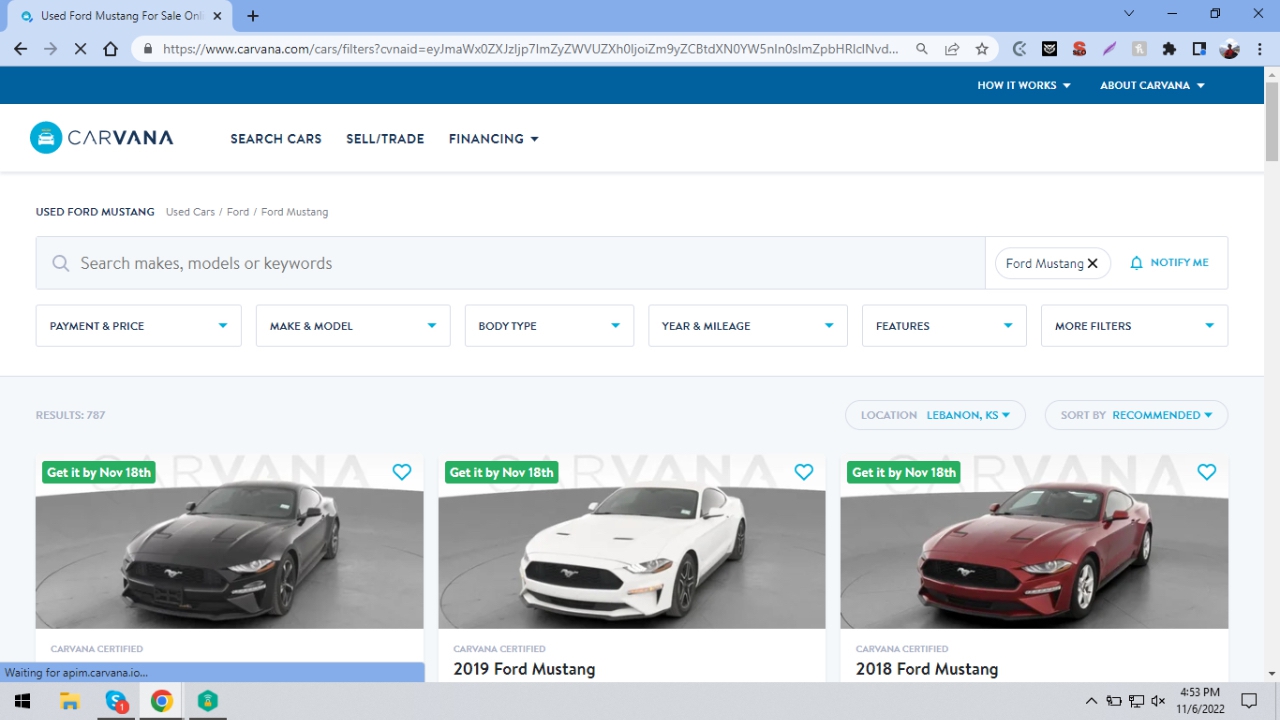 Search results for Ford Mustang on Carvana