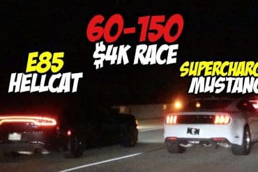 $4k Drag Race Between A Supercharged Mustang And E85 Hellcat Charger