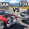 Watch This 800-HP Fox Body Ford Mustang Go Head-To-Head Against A 1000-HP Nissan Hardbody On A Drag Race