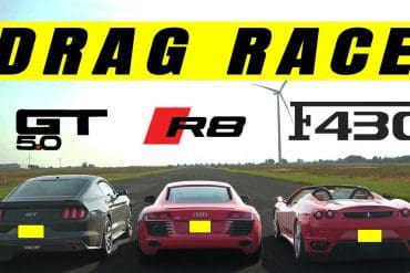 Ford Mustang GT Lines Up Against An Audi R8 And A Ferrari F430 In A Drag Race!