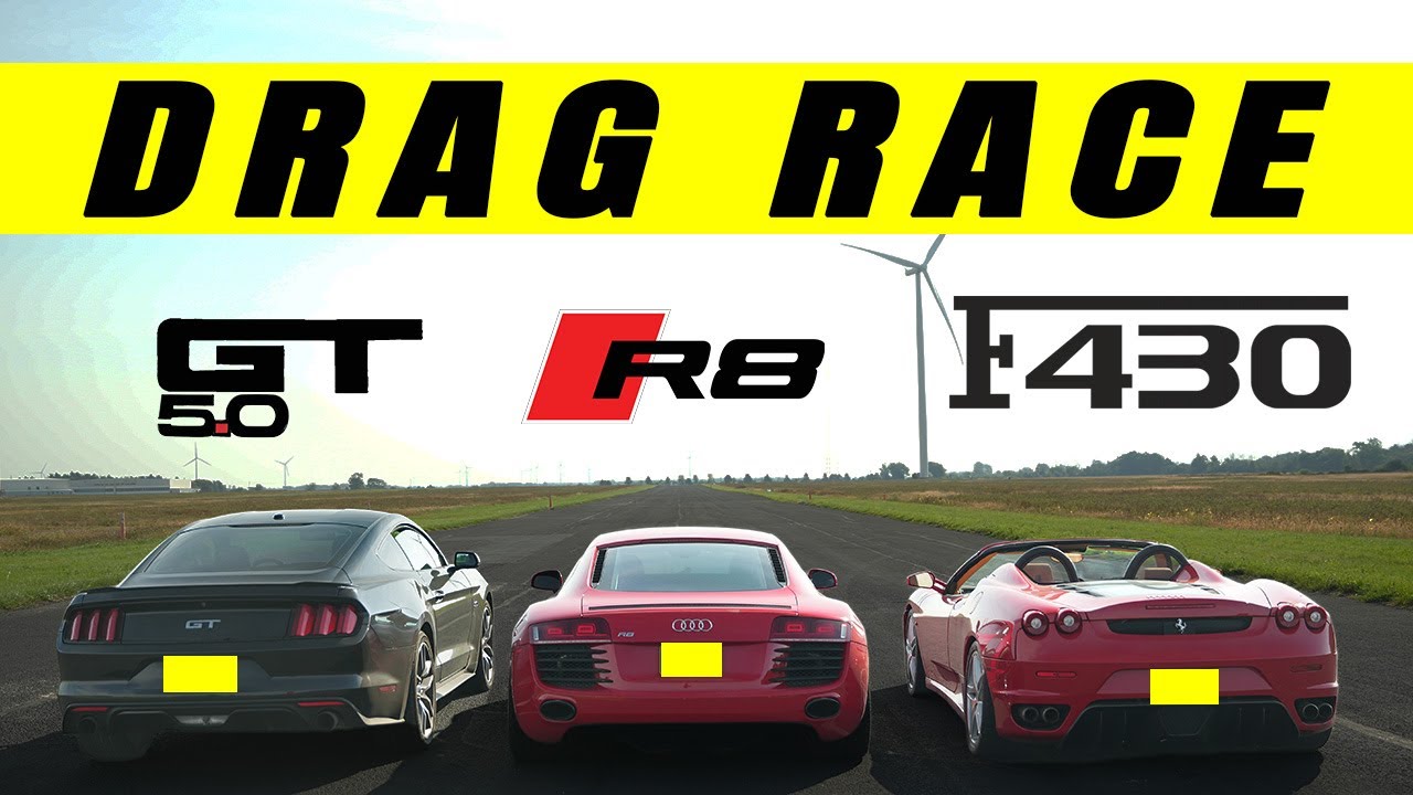 Ford Mustang GT Lines Up Against An Audi R8 And A Ferrari F430 In A Drag Race!