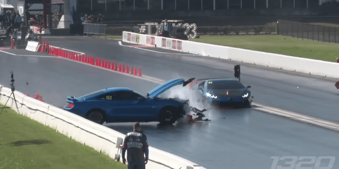 Mustang Nearly Runs Into A Lamborghini In A Drag Race