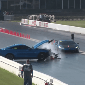 Mustang Nearly Runs Into A Lamborghini In A Drag Race