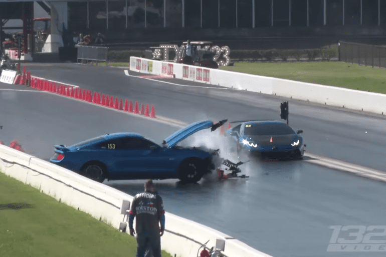Mustang Nearly Runs Into A Lamborghini In A Drag Race