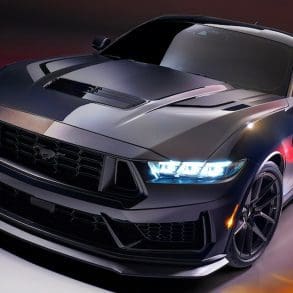 mustang dark horse angled front 3rd of the car view