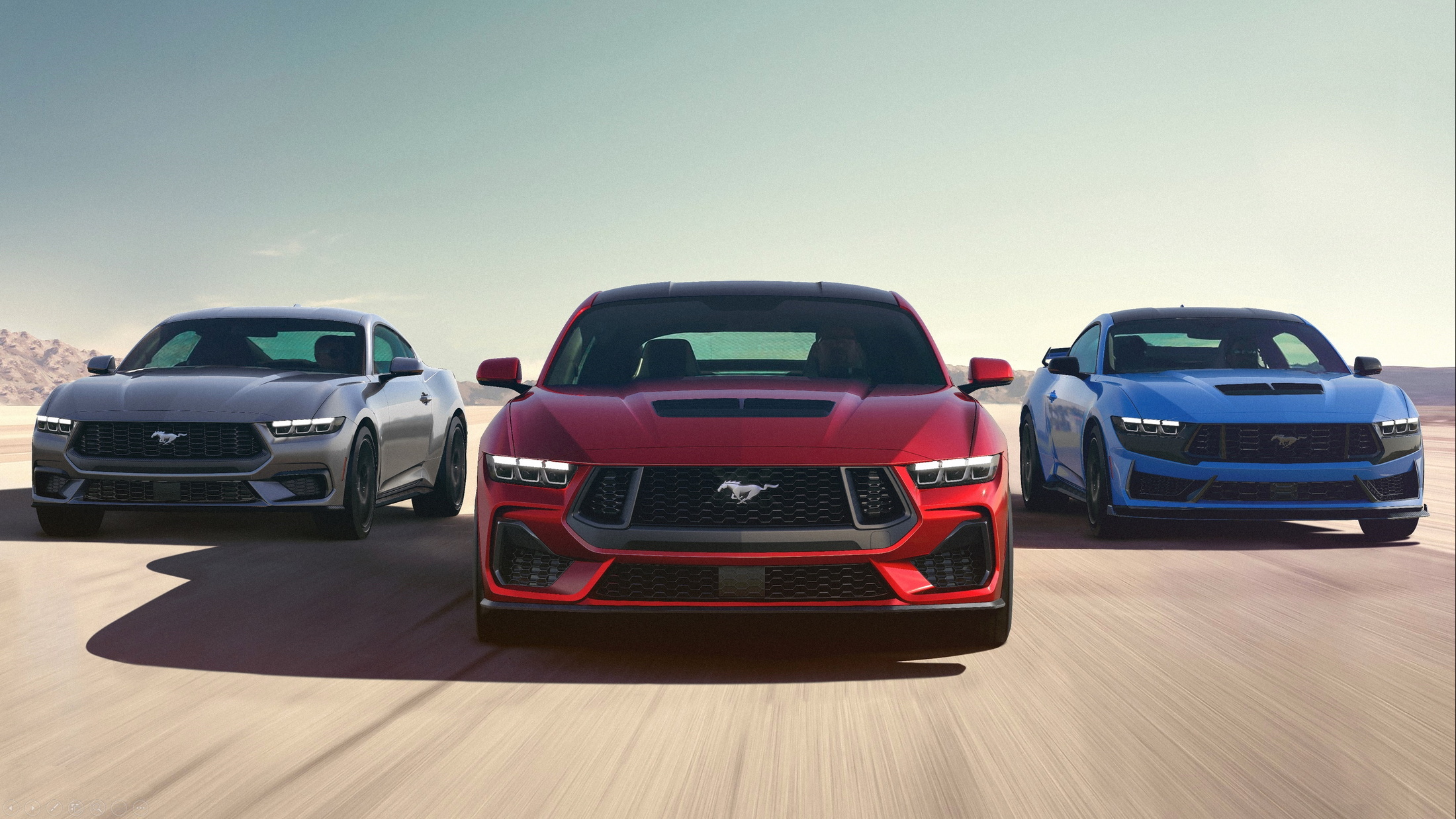 2024 Ford Silver, Red and Blue Mustangs