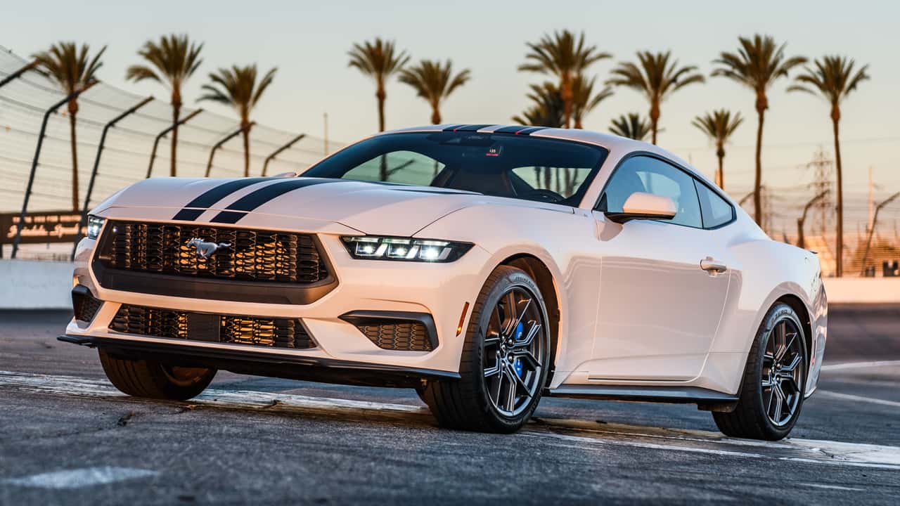 White 2024 Mustang Ecoboost with 2.3L engine