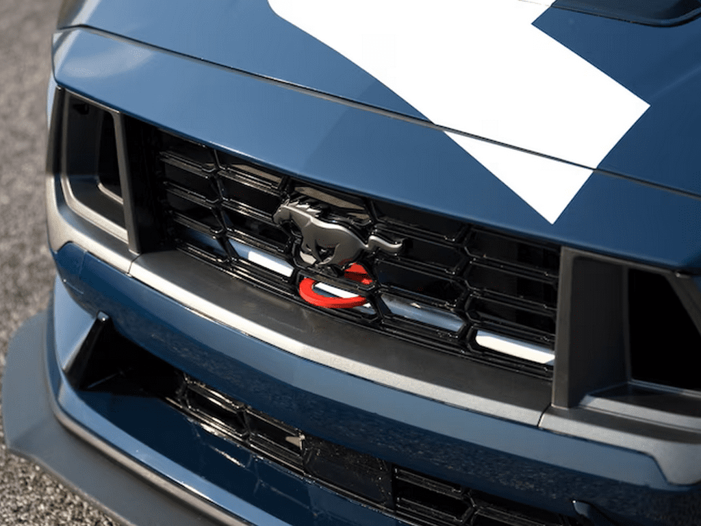 Closeup of the front bumper on 2024 Ford Mustang Dark Horse R